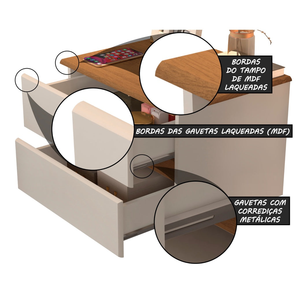 Mesa de  Cabeceira Suspensa 2 Gavetas