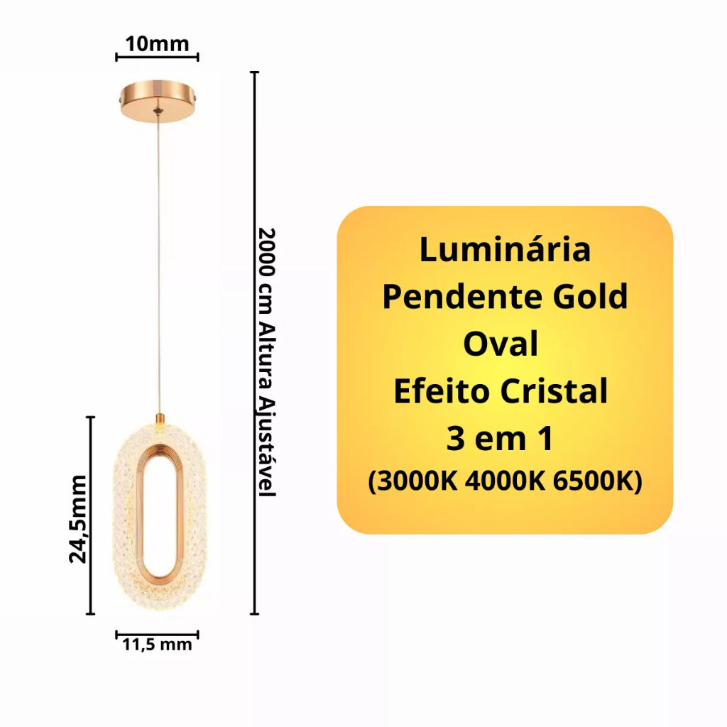 Pendente Cristal Oval Moderno